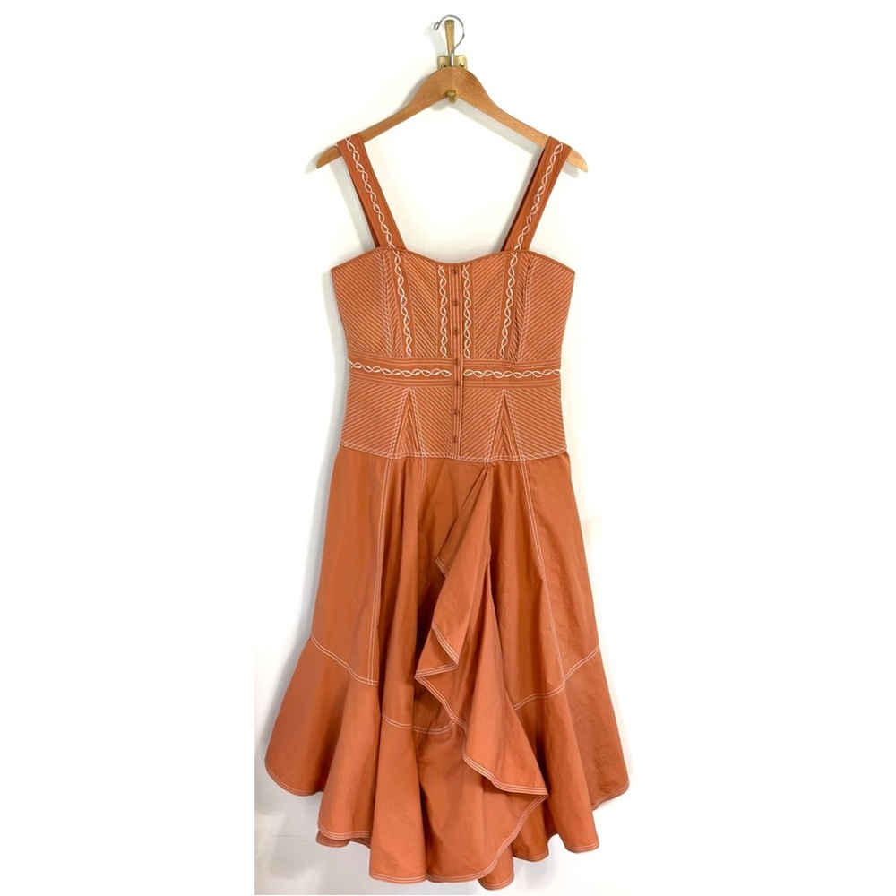 Ulla Johnson Peach Clay Nerida Midi Dress with Ruffled Skirt Size 8 - Picture 2 of 7